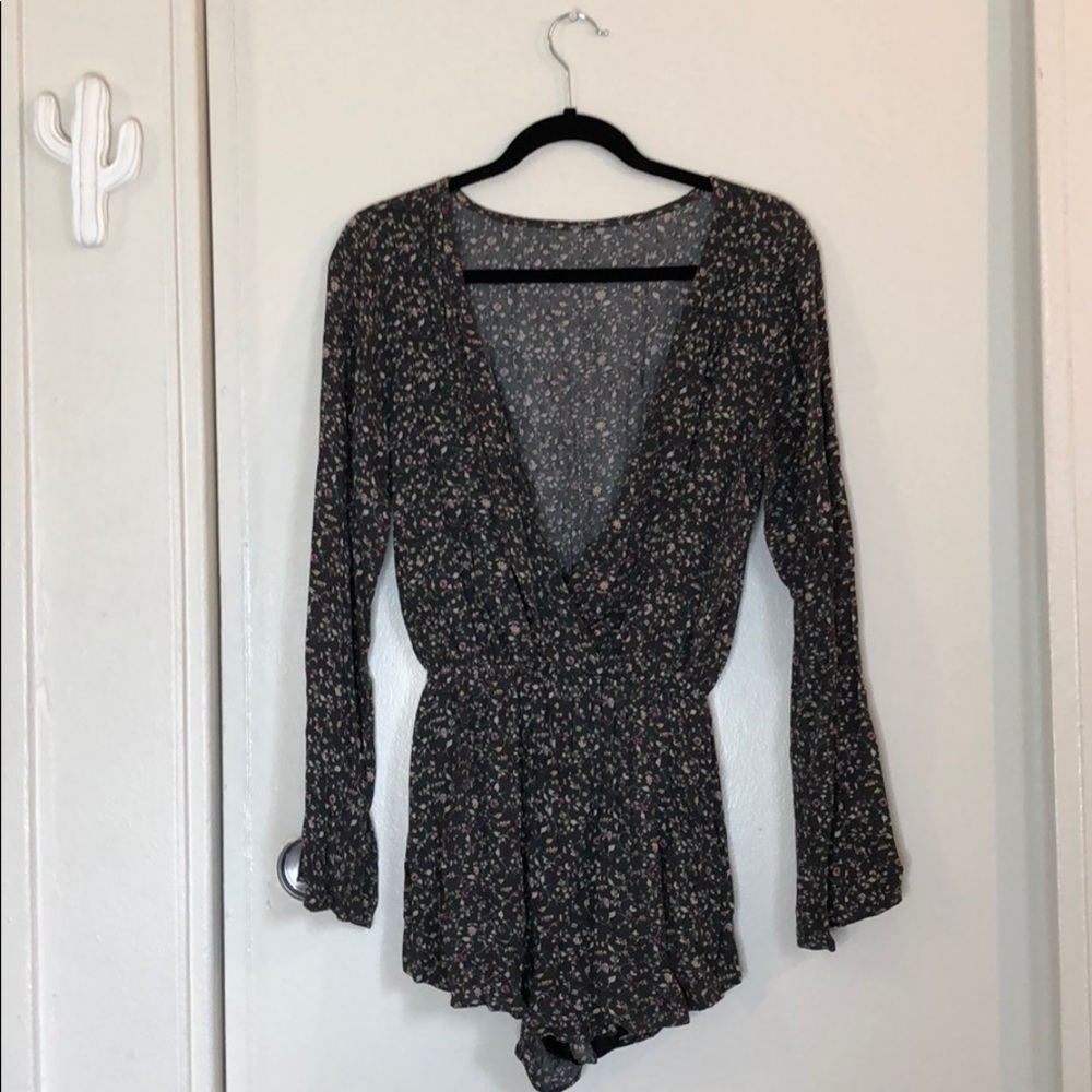 Forest green Floral Romper